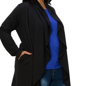 New 2XL Black open front cardigan with pockets